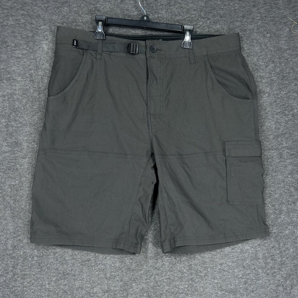Prana Stretch Zion Short II Mens 36 Gray Belted Outdoor Hiking 10" inseam